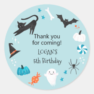 Sticker Rond Fête d'anniversaire bleu d'Halloween Favoriser
