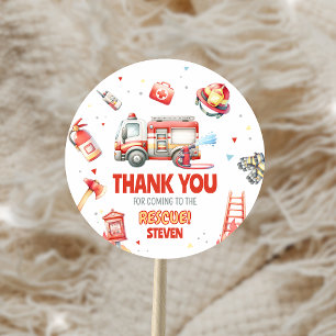 Sticker Rond Fête d'anniversaire Camion de pompiers