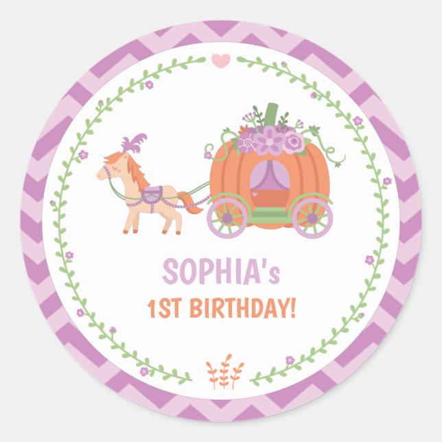 Sticker Rond Fête d'anniversaire Carrosse de Citrouille Violet  (Devant)