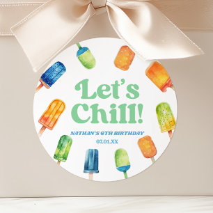 Sticker Rond Fête d'anniversaire Chill Blue Retro Popsicle