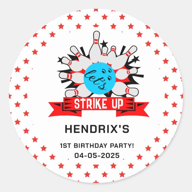 Sticker Rond Fête d'anniversaire classique rétro de bowling pou (Devant)