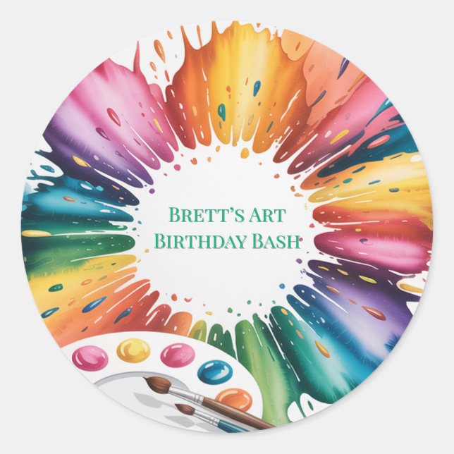 Sticker Rond Fête d'anniversaire Color Splash Art (Devant)