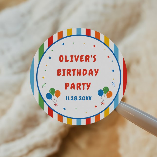 Sticker Rond Fête d'anniversaire colorée (Créateur téléchargé)