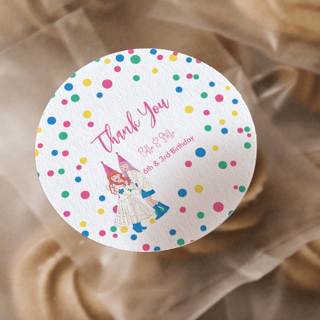 Sticker Rond Fête d'anniversaire conjointe des sœurs Pastel (Créateur téléchargé)