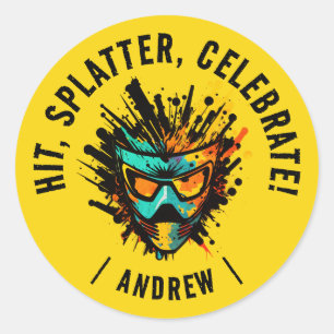 Sticker Rond Fête d'anniversaire cool moderne jaune paintball