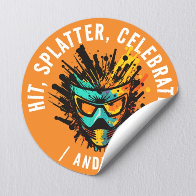 Sticker Rond Fête d'anniversaire cool moderne orange paintball (Créateur téléchargé)
