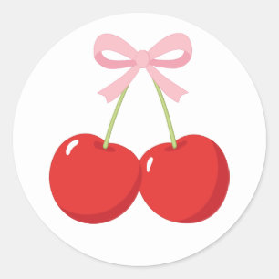 Sticker Rond Fête d'anniversaire coquette aux cerises rouges av