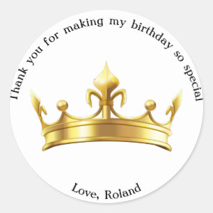 Sticker Rond Fête d'anniversaire Couronne Dorée Royale en Or