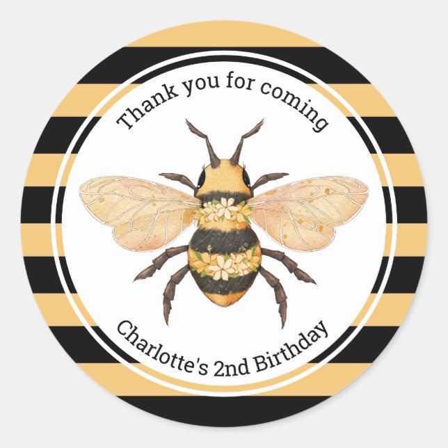 Sticker Rond Fête d'anniversaire d'abeille (Devant)