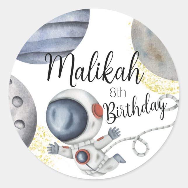 Sticker Rond Fête d'anniversaire dans l'espace aquarelle pour g (Devant)