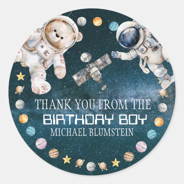 Sticker Rond Fête d'anniversaire dans l'espace extra-atmosphéri (Devant)