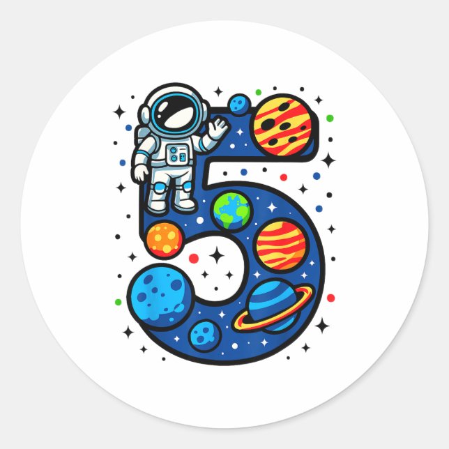 Sticker Rond Fête d'anniversaire d'astronaute 5 ans garçon fill (Devant)