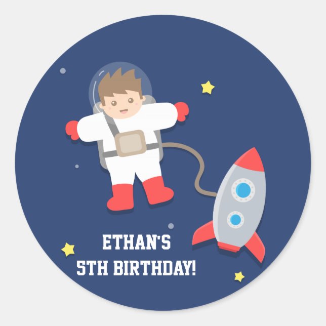 Sticker Rond Fête d'anniversaire d'astronaute dans l'espace d'u (Devant)