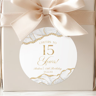Sticker Rond Fête d'anniversaire de 15 ans élégante en or blanc