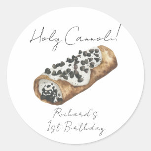Sticker Rond Fête d'anniversaire de 1 an Cannoli à l'aquarelle