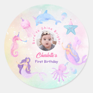 Sticker Rond Fête d'anniversaire de 1 an de la fille sirène sou