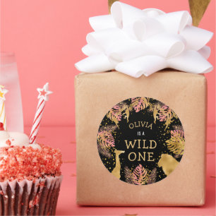 Sticker Rond Fête d'anniversaire de 1 an pour filles Rose Or No