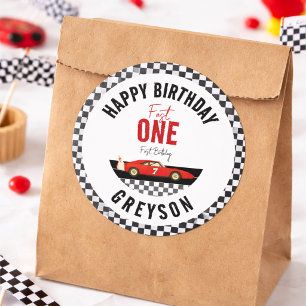 Sticker Rond Fête d'anniversaire de 1 an pour garçon voiture de