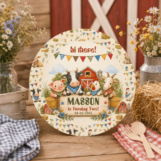 Sticker Rond Fête d'anniversaire de 2 ans à la ferme rustique p (Rustic Barnyard 2nd Birthday kids Party Classic Round Sticker
)