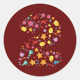 Sticker Rond Fête d'anniversaire de 2 ans Poisson sous la mer