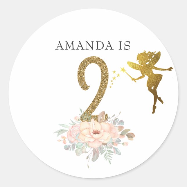 Sticker Rond Fête d'anniversaire de 2 ans sur le thème de la fé (Devant)