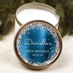 Sticker Rond Fête d'anniversaire de 30 ans Paillettes Bleu Turq
