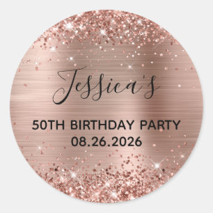 Sticker Rond Fête d'anniversaire de 50 ans avec paillettes or r