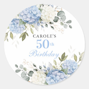 Sticker Rond Fête d'anniversaire de 50 ans Élégante Hydrangea B