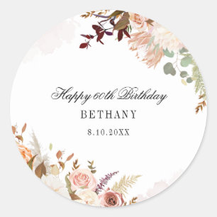Sticker Rond Fête d'anniversaire de 60 ans à l'aquarelle floral