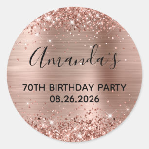 Sticker Rond Fête d'anniversaire de 70 ans avec paillettes Rose