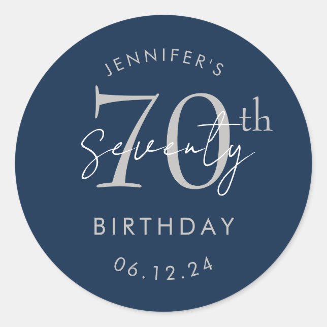 Sticker Rond Fête d'anniversaire de 70 ans écriture moderne arg (Devant)