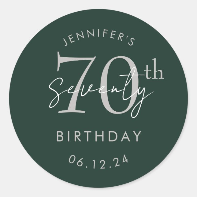 Sticker Rond Fête d'anniversaire de 70 ans écriture moderne arg (Devant)