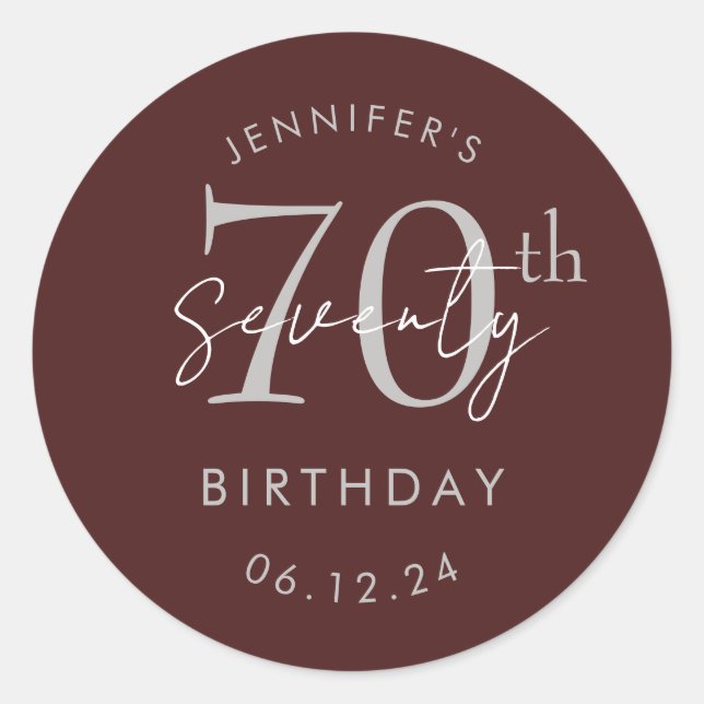 Sticker Rond Fête d'anniversaire de 70 ans écriture moderne arg (Devant)