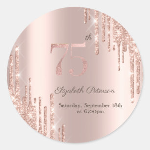 Sticker Rond Fête d'anniversaire de 75 ans avec gouttes de pail