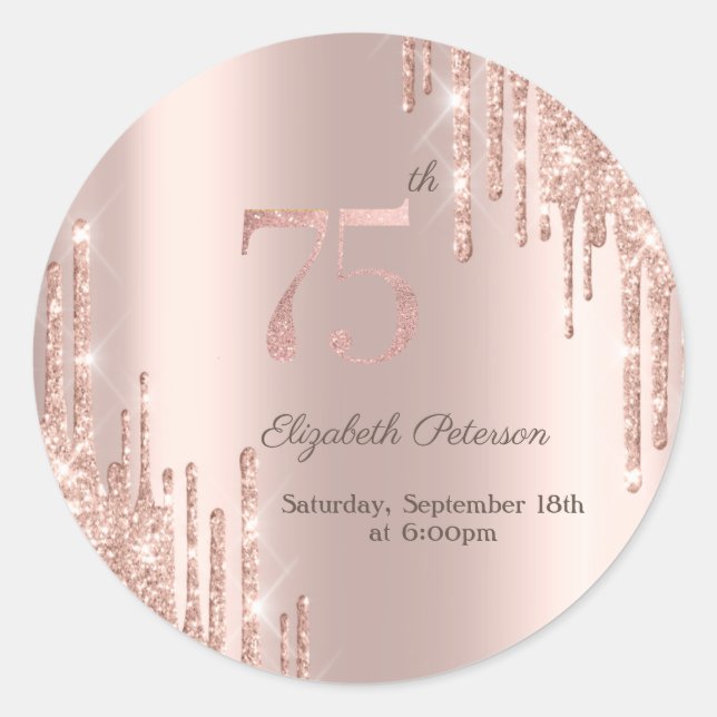 Sticker Rond Fête d'anniversaire de 75 ans avec gouttes de pail (Devant)