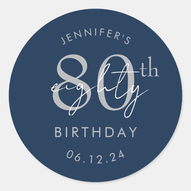 Sticker Rond Fête d'anniversaire de 80 ans écriture moderne arg (Devant)