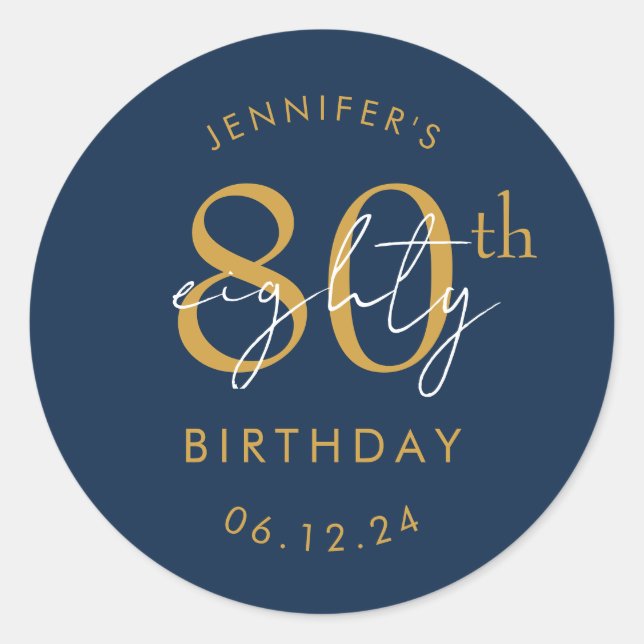 Sticker Rond Fête d'anniversaire de 80 ans écriture moderne or  (Devant)