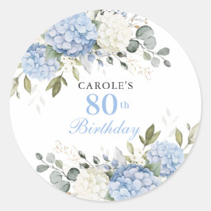 Sticker Rond Fête d'anniversaire de 80 ans Floral Elegant Blue