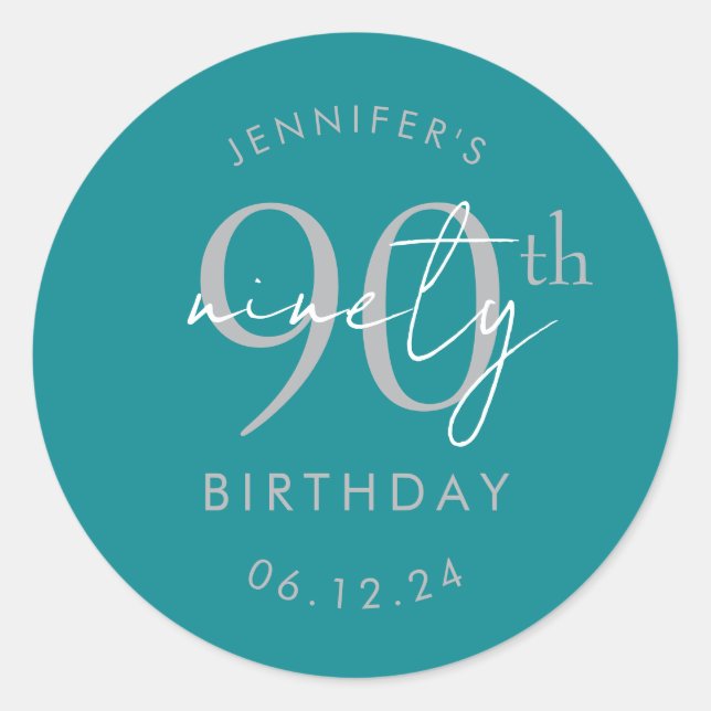 Sticker Rond Fête d'anniversaire de 90 ans écriture moderne arg (Devant)
