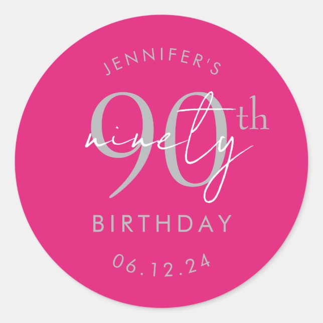Sticker Rond Fête d'anniversaire de 90 ans écriture moderne arg (Devant)