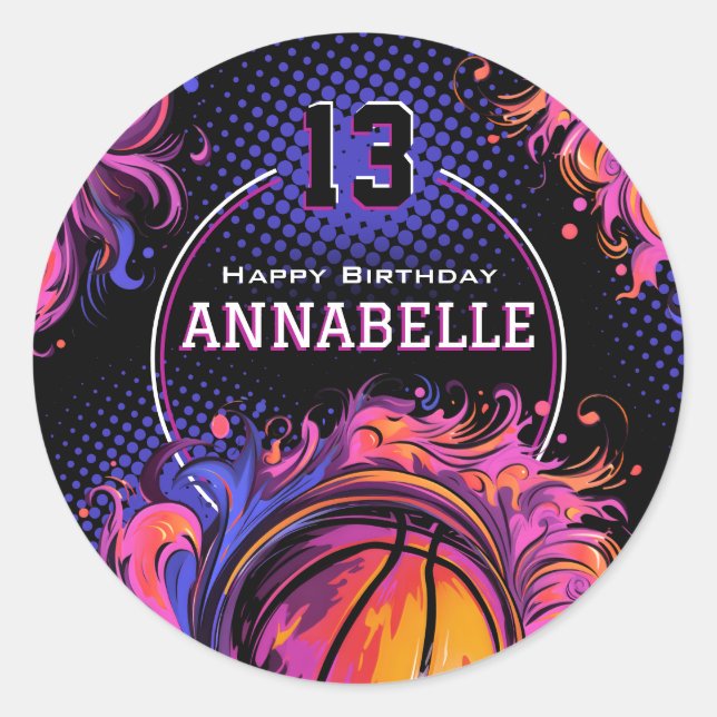 Sticker Rond Fête d'anniversaire de basket-ball (Devant)