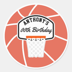 Sticker Rond Fête d'anniversaire de basket-ball personnalisée