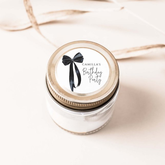 Sticker Rond Fête d'anniversaire de Black Bow (Créateur téléchargé)