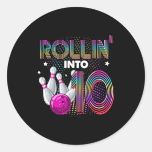 Sticker Rond Fête d'anniversaire de bowling qui entre dans 10 1