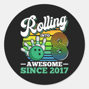 Sticker Rond Fête d'anniversaire de bowling qui entre dans sa 8