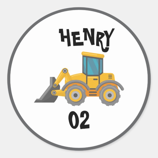 Sticker Rond Fête d'anniversaire de camion à benne de construct (Devant)