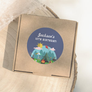Sticker Rond Fête d'anniversaire de camping bleu marine