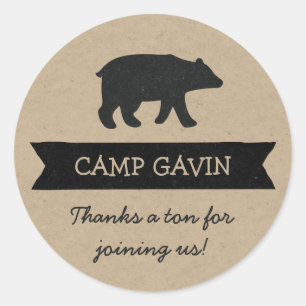 Sticker Rond Fête d'anniversaire de camping rustique kraft