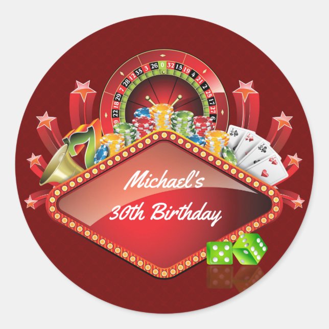 Sticker Rond Fête d'anniversaire de casino (Devant)