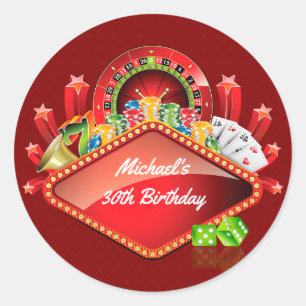 Sticker Rond Fête d'anniversaire de casino